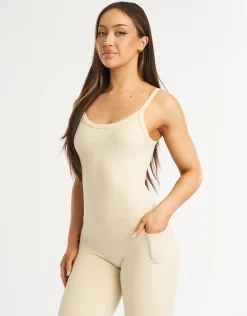 Best ECHT Core Pocket Unitard Flare Oatmeal