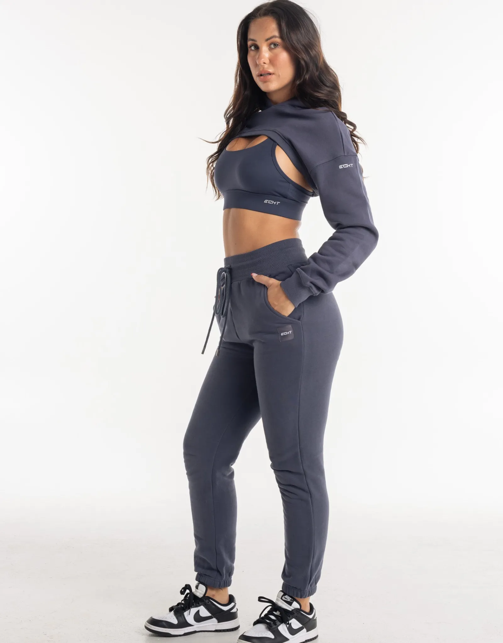 Sale ECHT Cropped High Cut Hoodie Smoke Grey