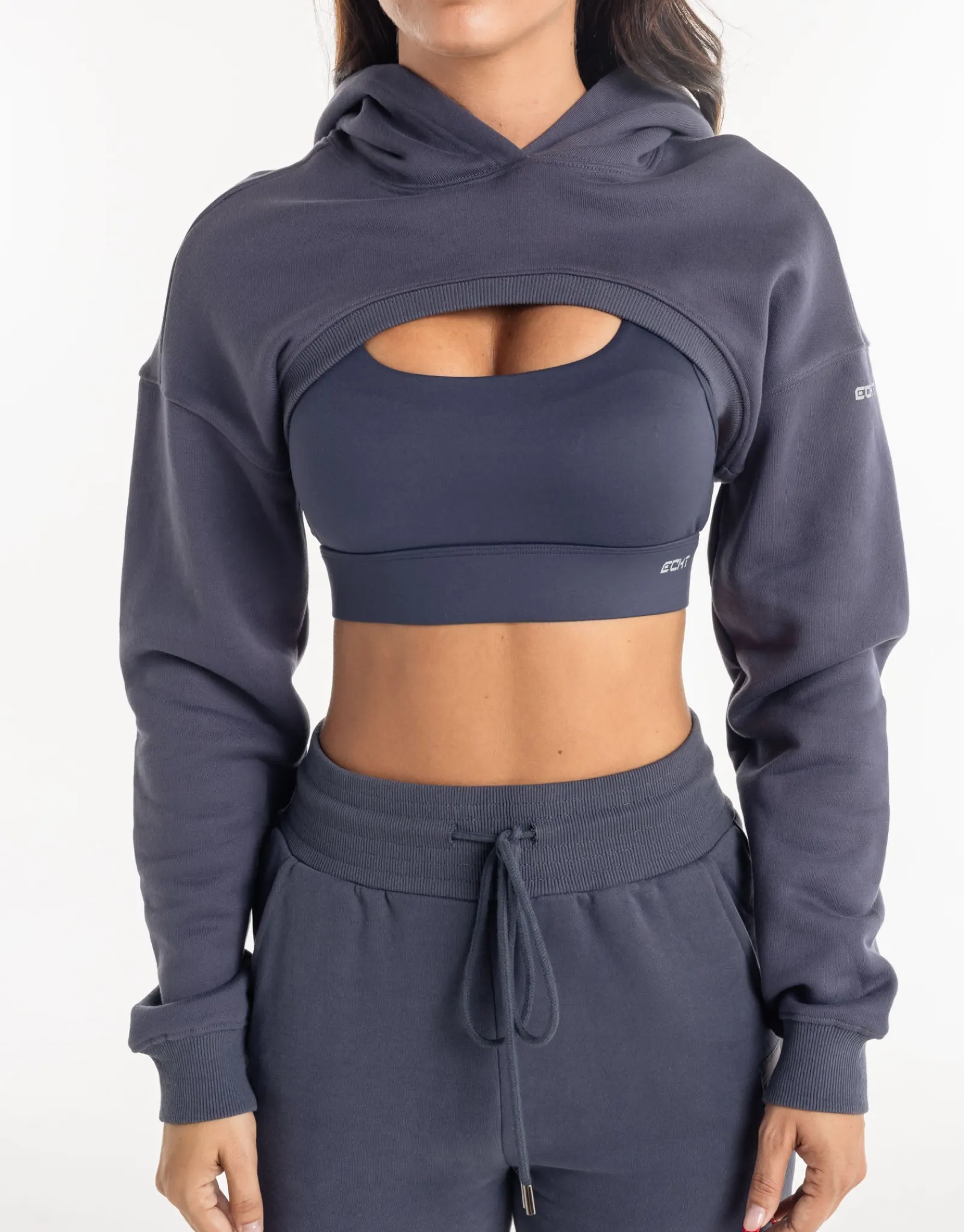 Sale ECHT Cropped High Cut Hoodie Smoke Grey