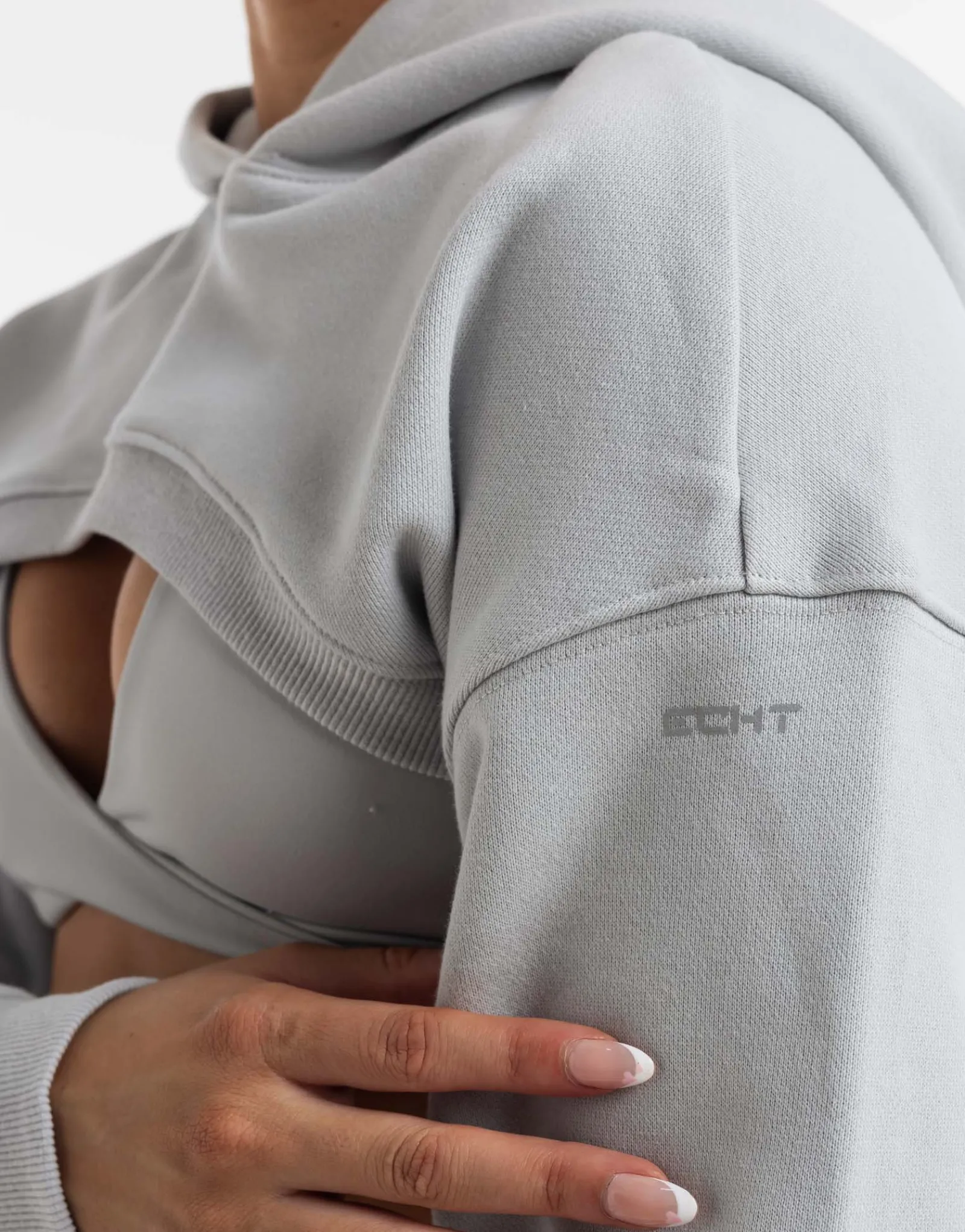 Outlet ECHT Cropped High Cut Hoodie Micro Grey