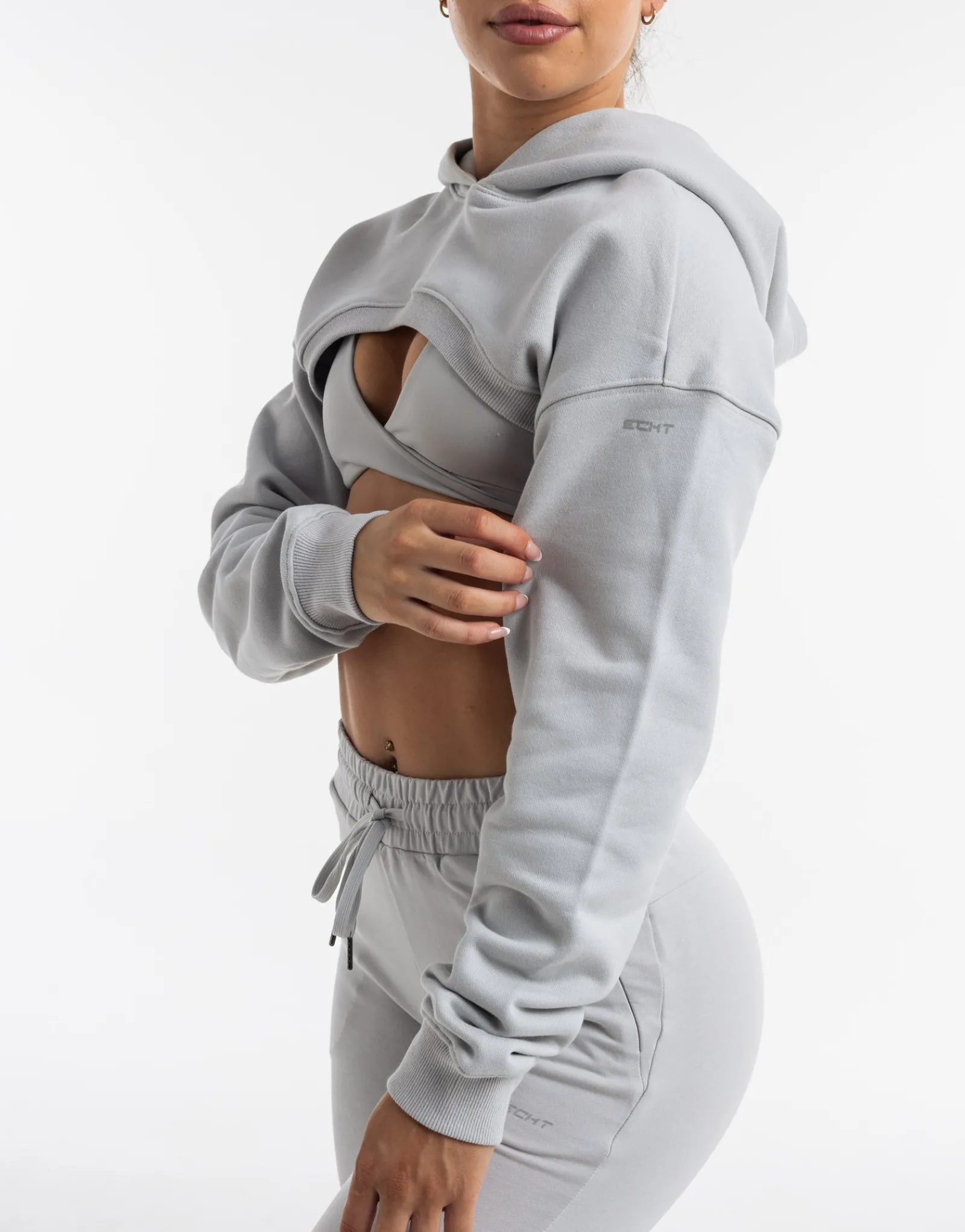 Outlet ECHT Cropped High Cut Hoodie Micro Grey