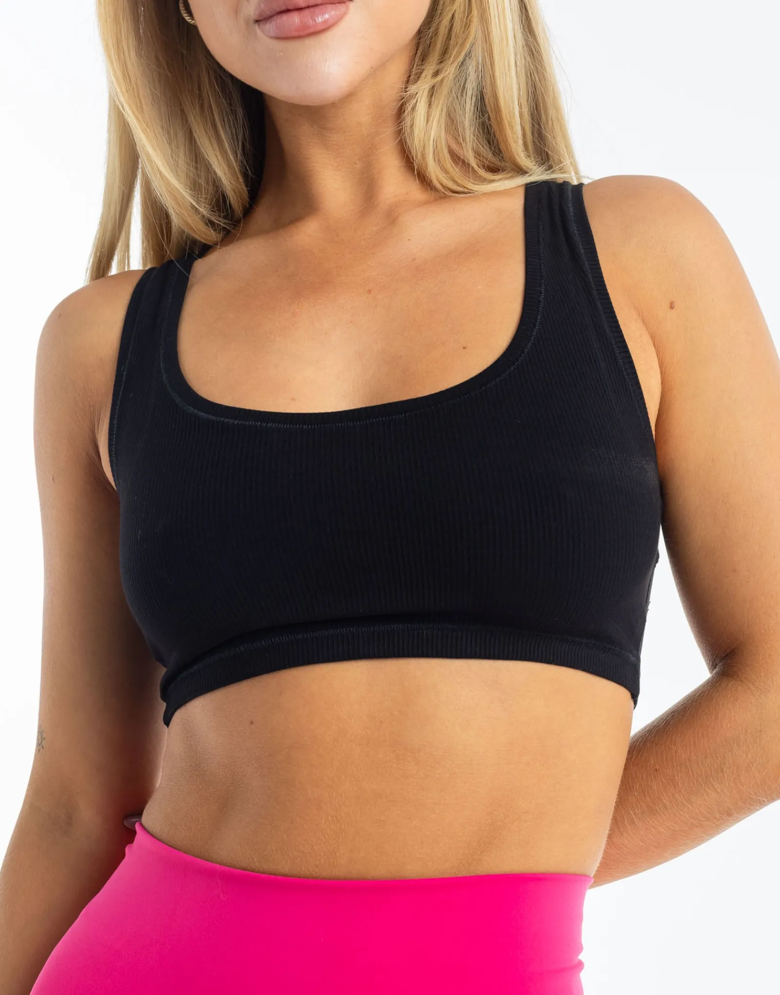 Clearance ECHT Cropped Ribbed Tank Black
