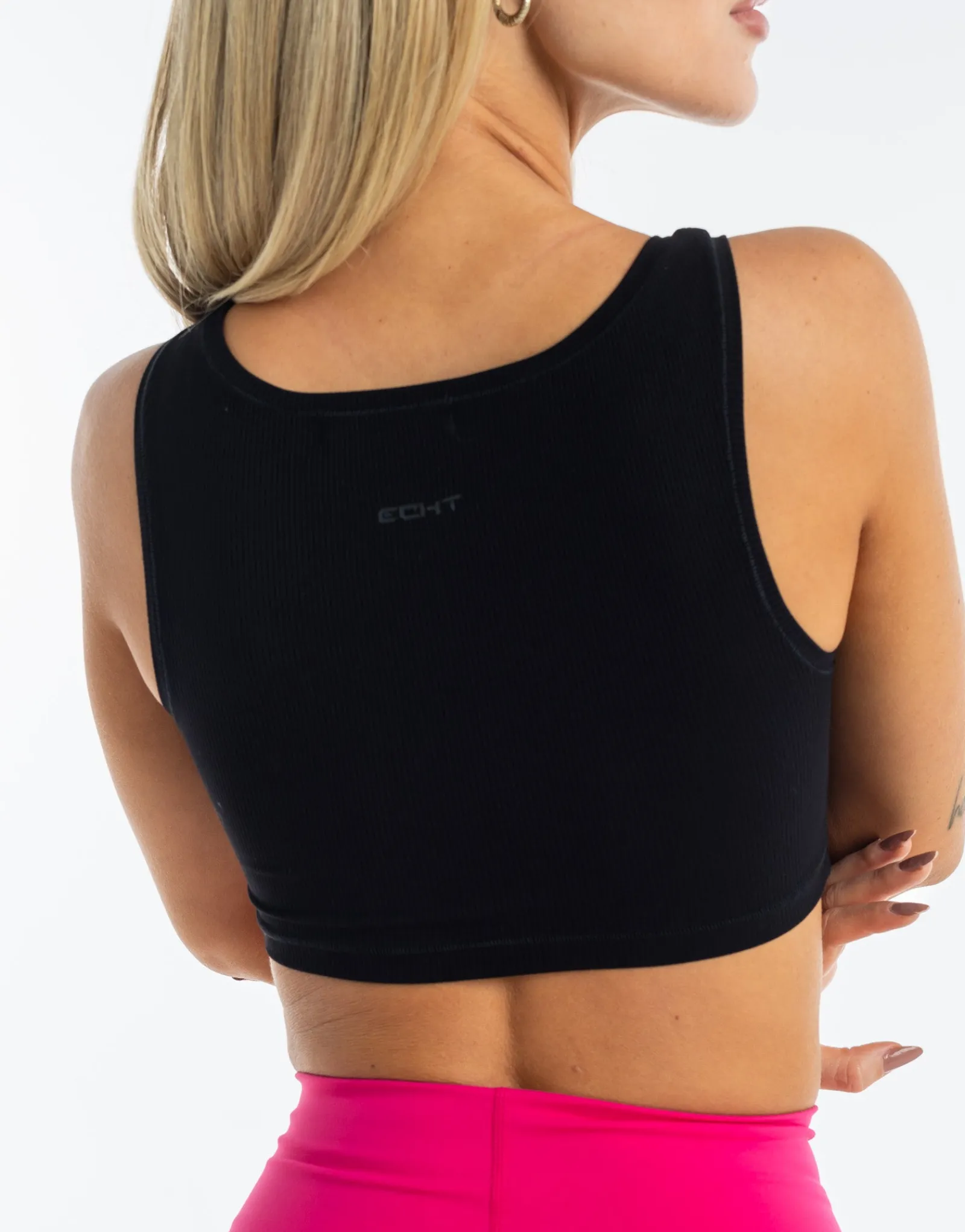 Clearance ECHT Cropped Ribbed Tank Black