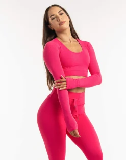 Sale ECHT Ribbed Cropped Long Sleeve Bright Pink