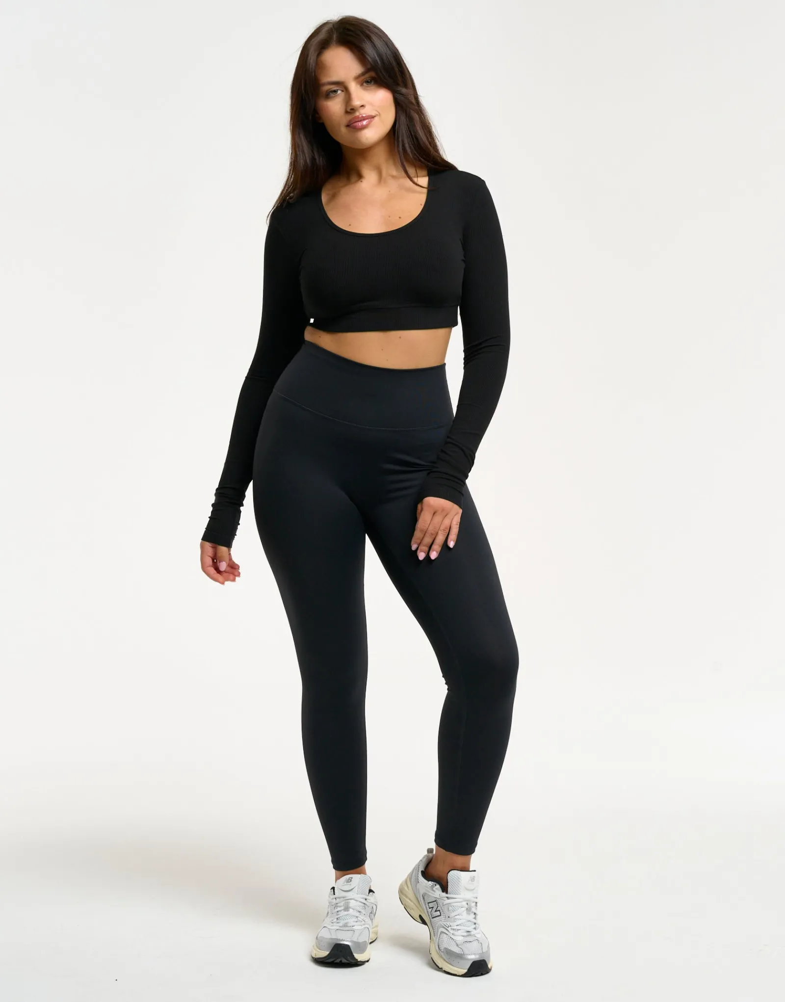 Fashion ECHT Ribbed Cropped Long Sleeve Black