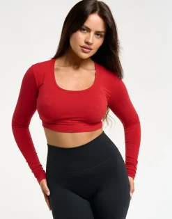 Clearance ECHT Ribbed Cropped Long Sleeve Scarlet Red
