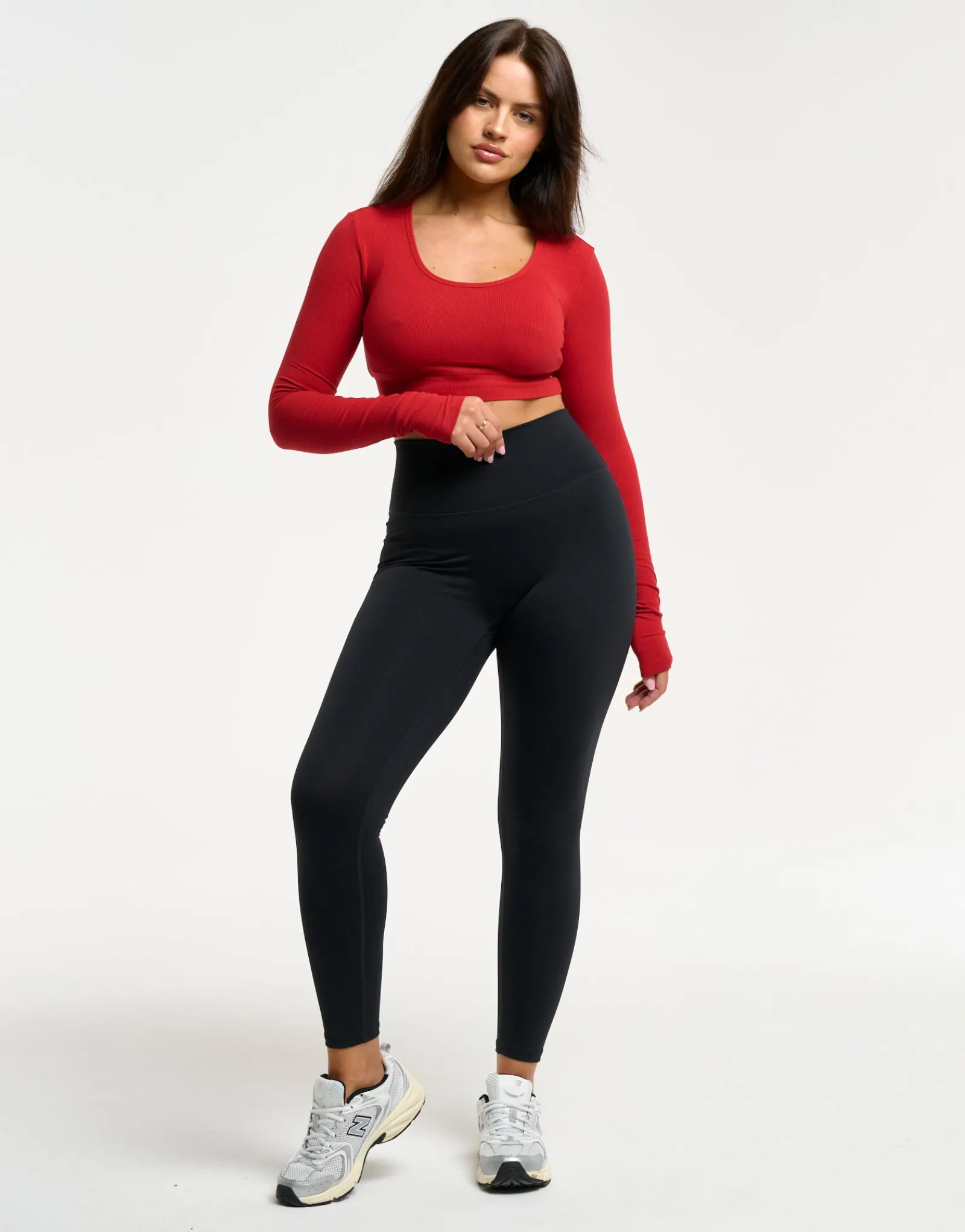 Clearance ECHT Ribbed Cropped Long Sleeve Scarlet Red