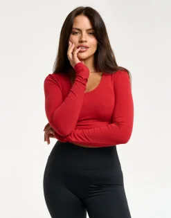 Clearance ECHT Ribbed Cropped Long Sleeve Scarlet Red