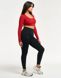Clearance ECHT Ribbed Cropped Long Sleeve Scarlet Red