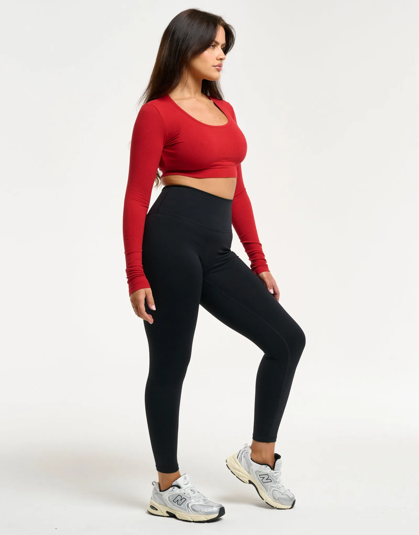 Clearance ECHT Ribbed Cropped Long Sleeve Scarlet Red