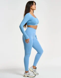 Clearance ECHT Ribbed Cropped Long Sleeve Process Blue