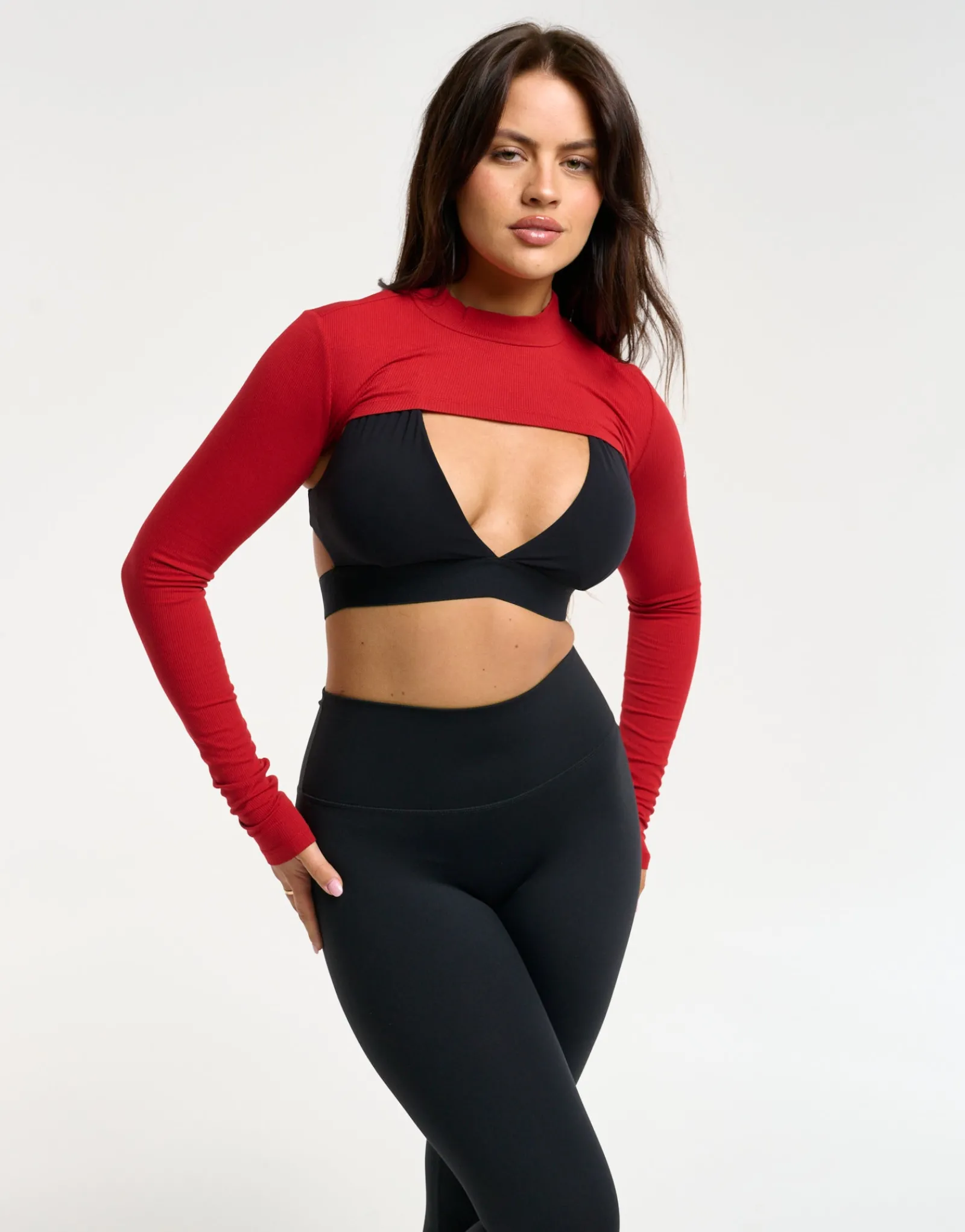 Fashion ECHT Ribbed High Cut Long Sleeve Scarlet Red