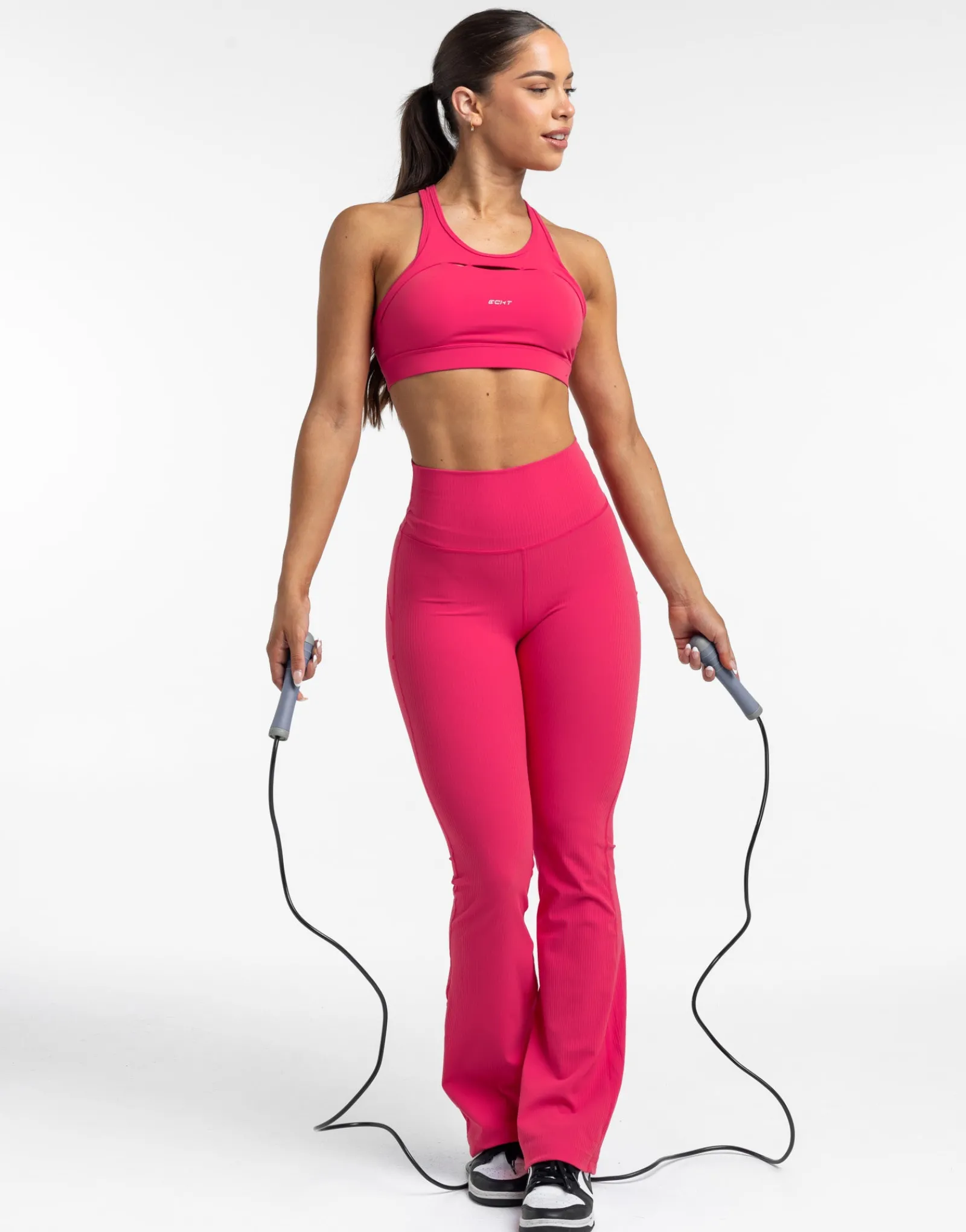 New ECHT Flare Ribbed Leggings Bright Pink