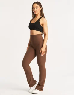 Sale ECHT Flare Ribbed Leggings Chestnut Brown
