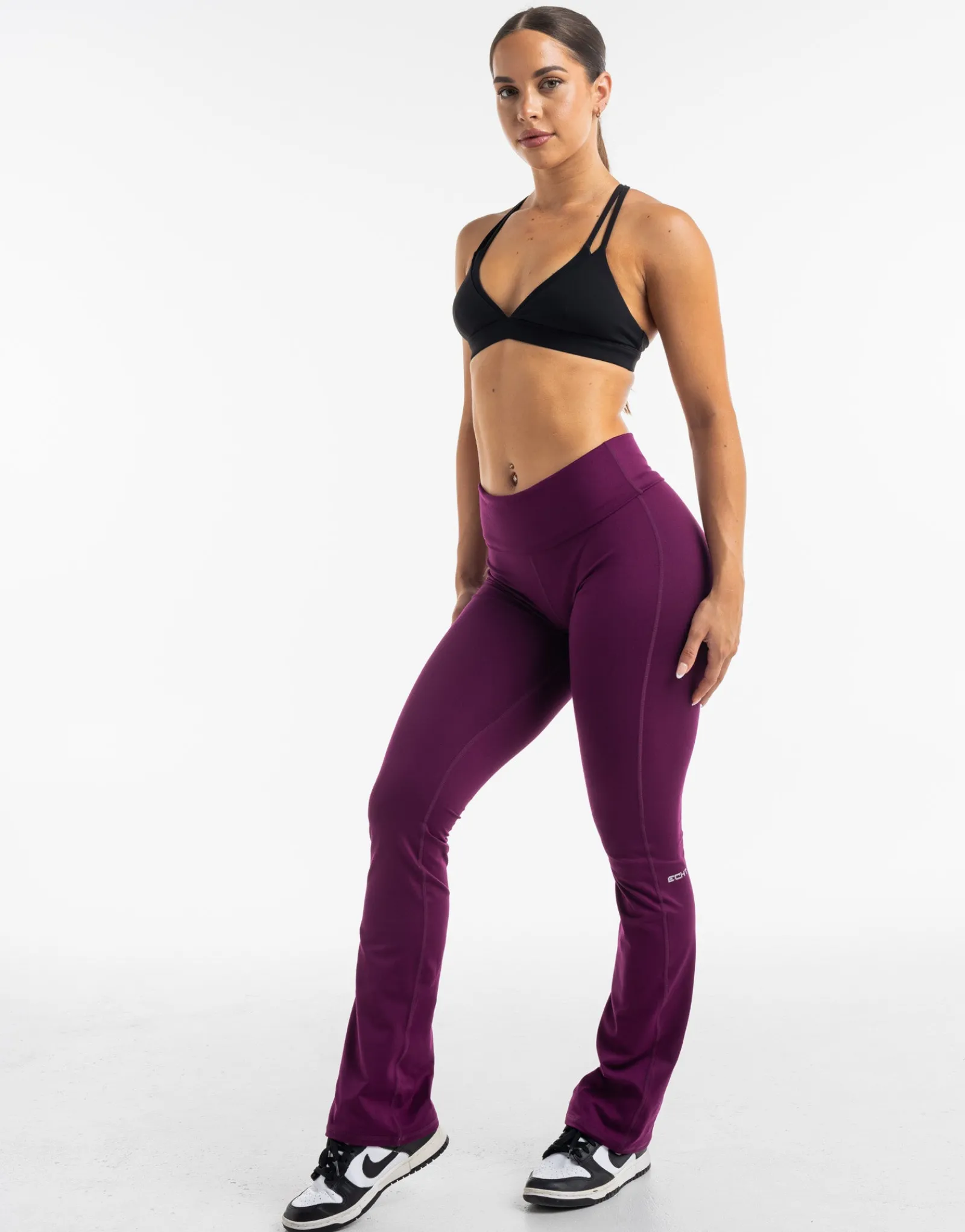 New ECHT Fold Over Flare Leggings Purple