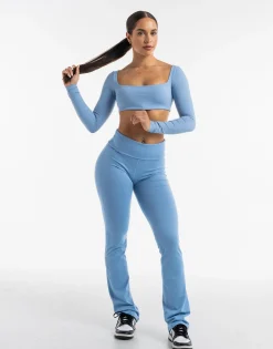 Discount ECHT Fold Over Flare Leggings Process Blue