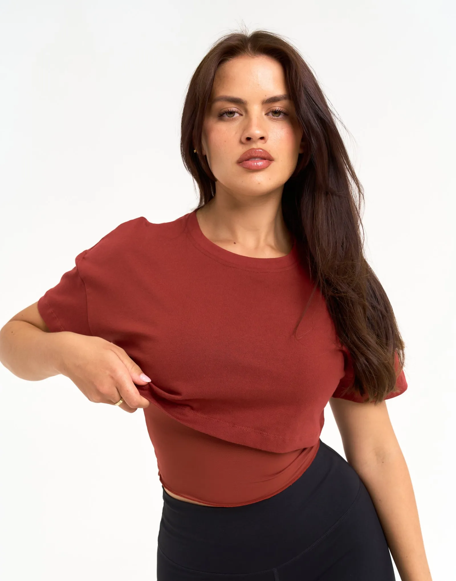 Clearance ECHT Layered Cropped Tee Brown
