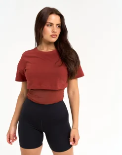 Online ECHT Layered Cropped Tee Brown