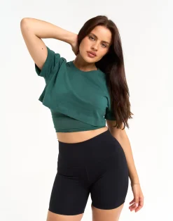Hot ECHT Layered Cropped Tee Green