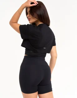 Fashion ECHT Layered Cropped Tee Black