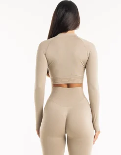 Best ECHT League Cropped Zip-Up Taupe Grey