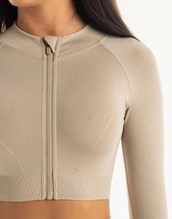 Best ECHT League Cropped Zip-Up Taupe Grey