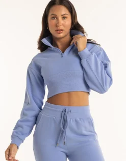 New ECHT Revere 1/4 Zip Crewneck Sweater Hydrangea Blue