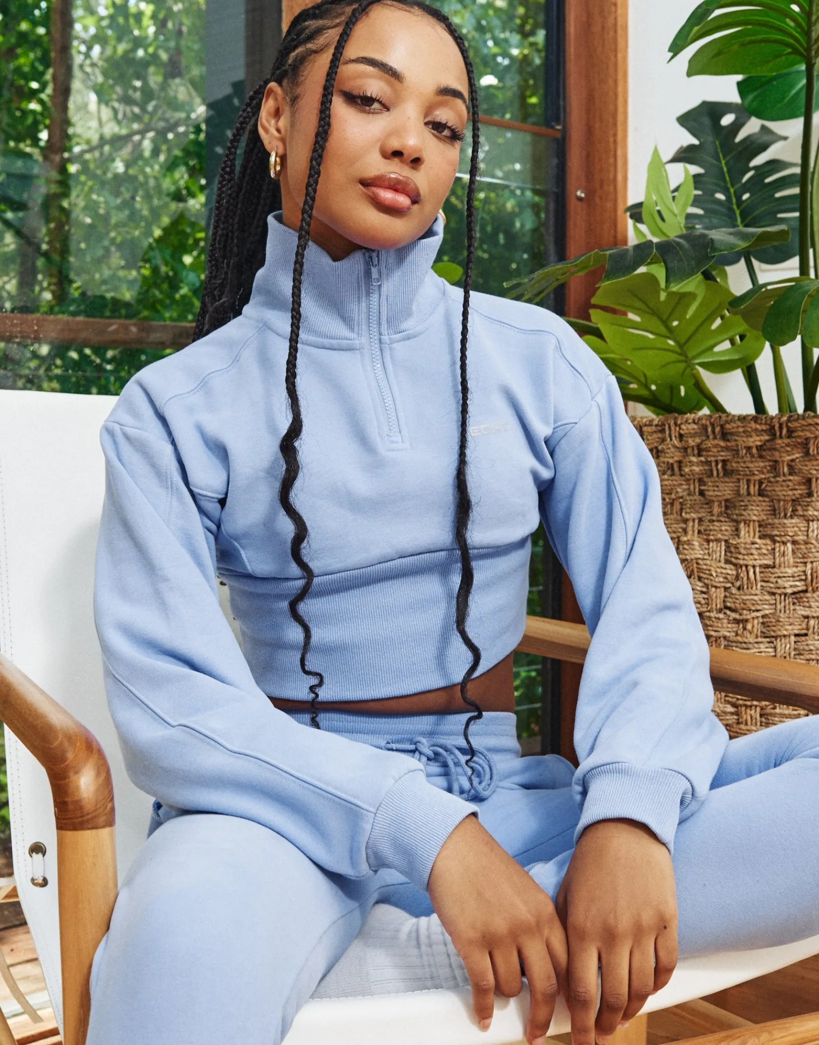 New ECHT Revere 1/4 Zip Crewneck Sweater Hydrangea Blue