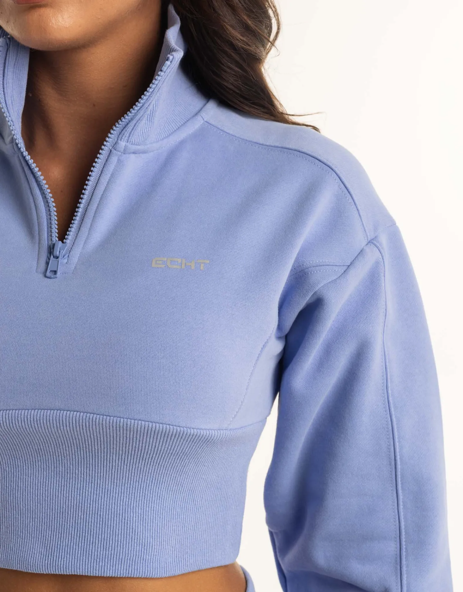 New ECHT Revere 1/4 Zip Crewneck Sweater Hydrangea Blue