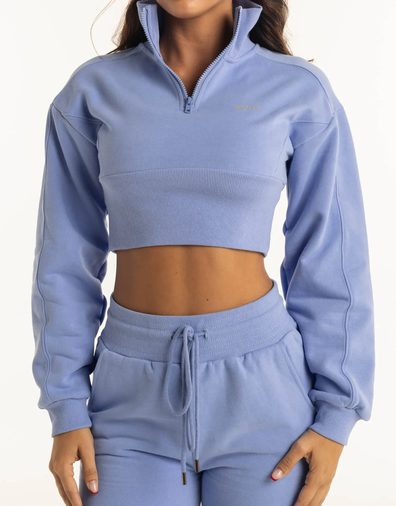 New ECHT Revere 1/4 Zip Crewneck Sweater Hydrangea Blue