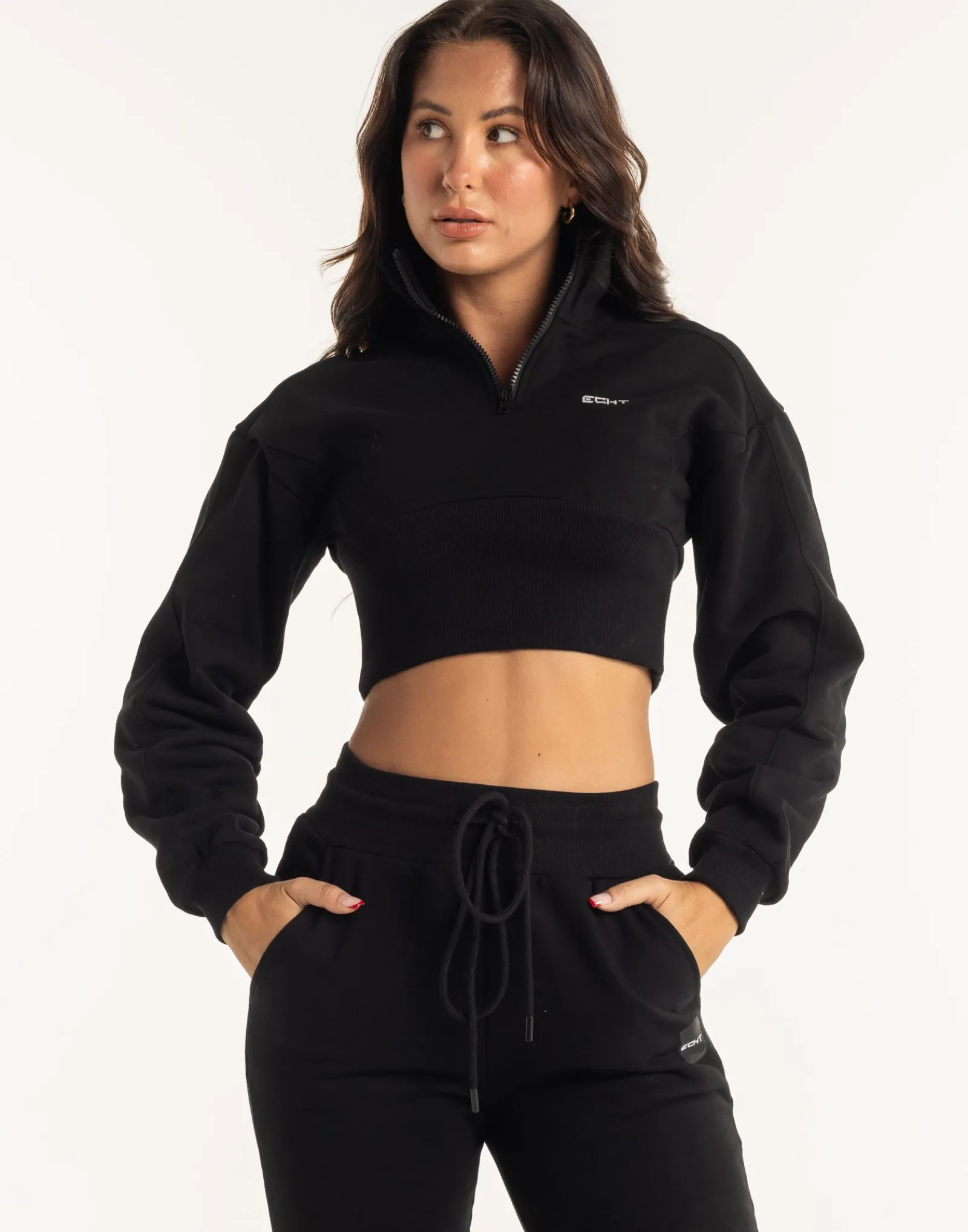 New ECHT Revere 1/4 Zip Crewneck Sweater Black