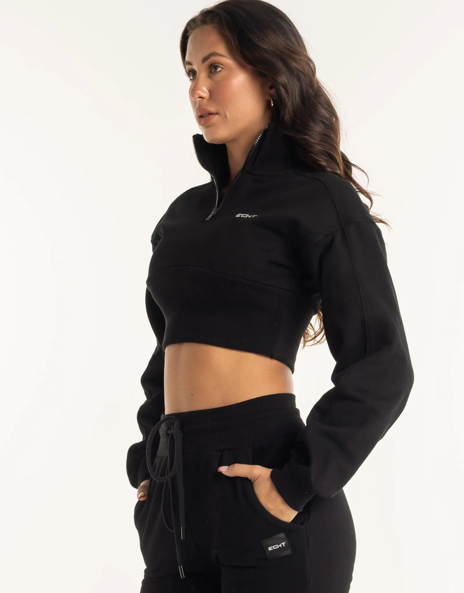 New ECHT Revere 1/4 Zip Crewneck Sweater Black