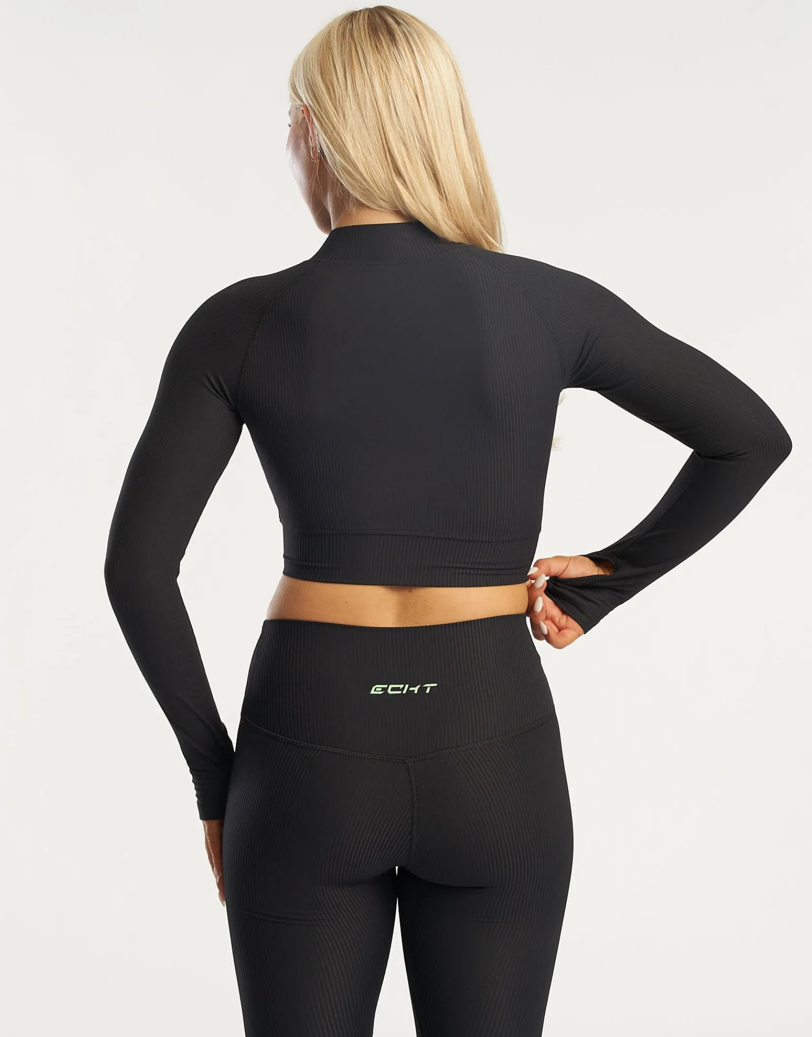 Fashion ECHT Rise Zip-Up Long Sleeve Black Hyper Green
