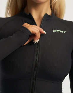 Fashion ECHT Rise Zip-Up Long Sleeve Black Hyper Green