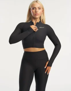 Fashion ECHT Rise Zip-Up Long Sleeve Black Hyper Green
