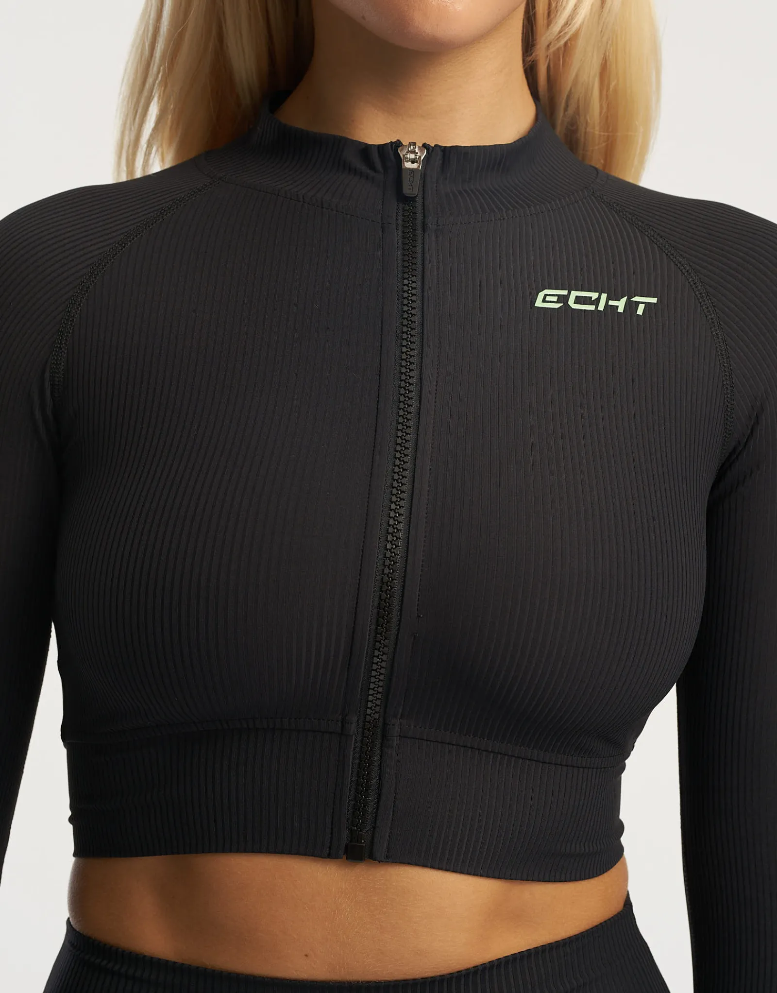 Fashion ECHT Rise Zip-Up Long Sleeve Black Hyper Green