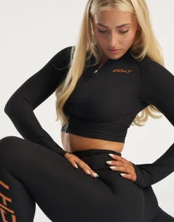 Online ECHT Rise Zip-Up Long Sleeve Black Sprint Orange